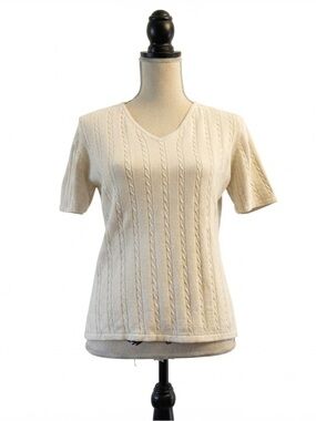 Women’s vintage 100% cotton sweater cream short sleeve size medium